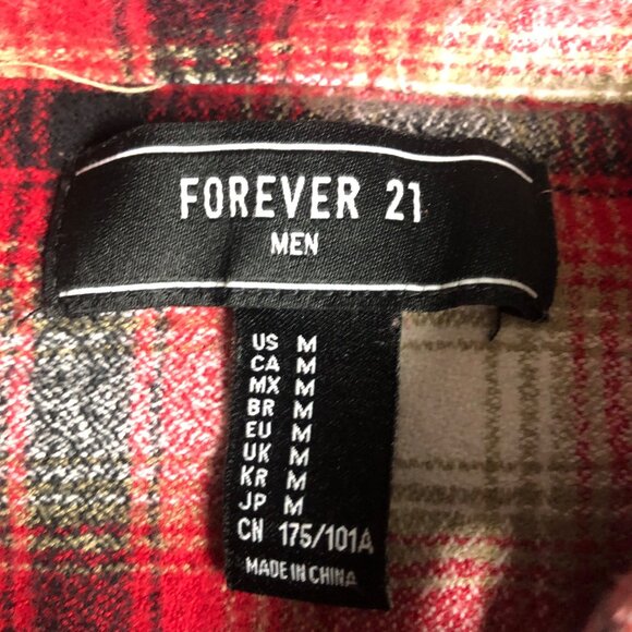 Forever 21 Flannel Shirt Mens Size Medium Red Black White Plaid Button Up Casual - Picture 3 of 8